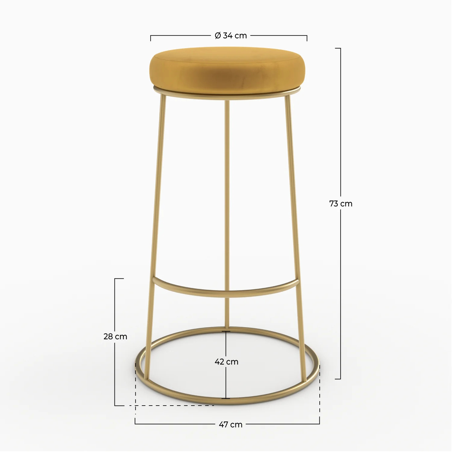 Lot de 2 tabourets de bar 73 cm en velours jaune curry - Kendal