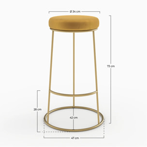 Lot de 2 tabourets de bar 73 cm en velours jaune curry - Kendal