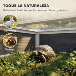 Casa para Tortugas de Madera, Terrario para Reptiles con Ventana Transparente, Techo Abatible y Puertas, Caseta para Tortugas y Conejos, para Exterior, 113x106,5x44,5 cm, Gris Oscuro
