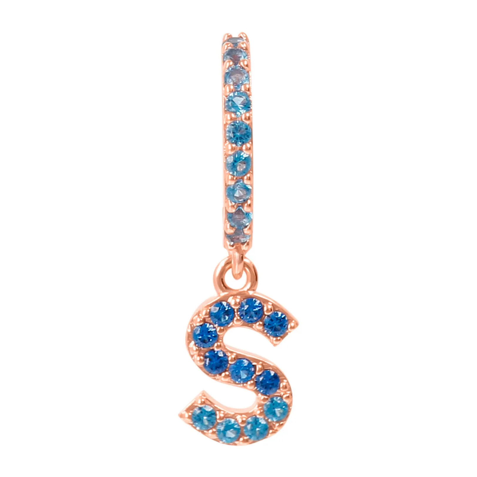 Orecchino Pendente con Lettera S in Pavé di Cubic Zirconia Rosa