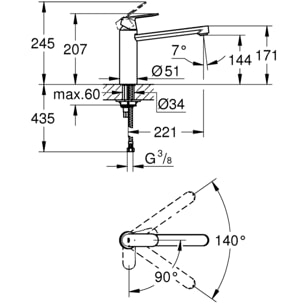 Mitigeur monocommande Evier Eurosmart Cosmopolitan Chromé