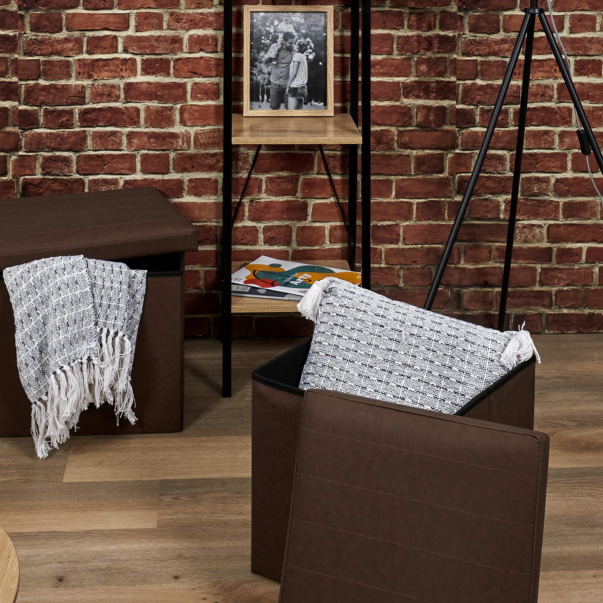 Coffre Pouf Pliable Pu Marron