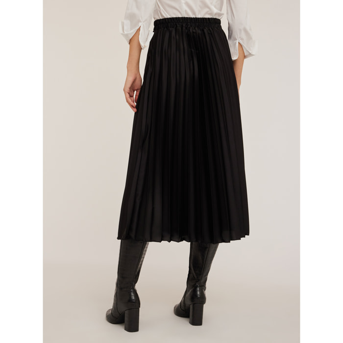 Motivi - Falda midi plisada de raso - Negro