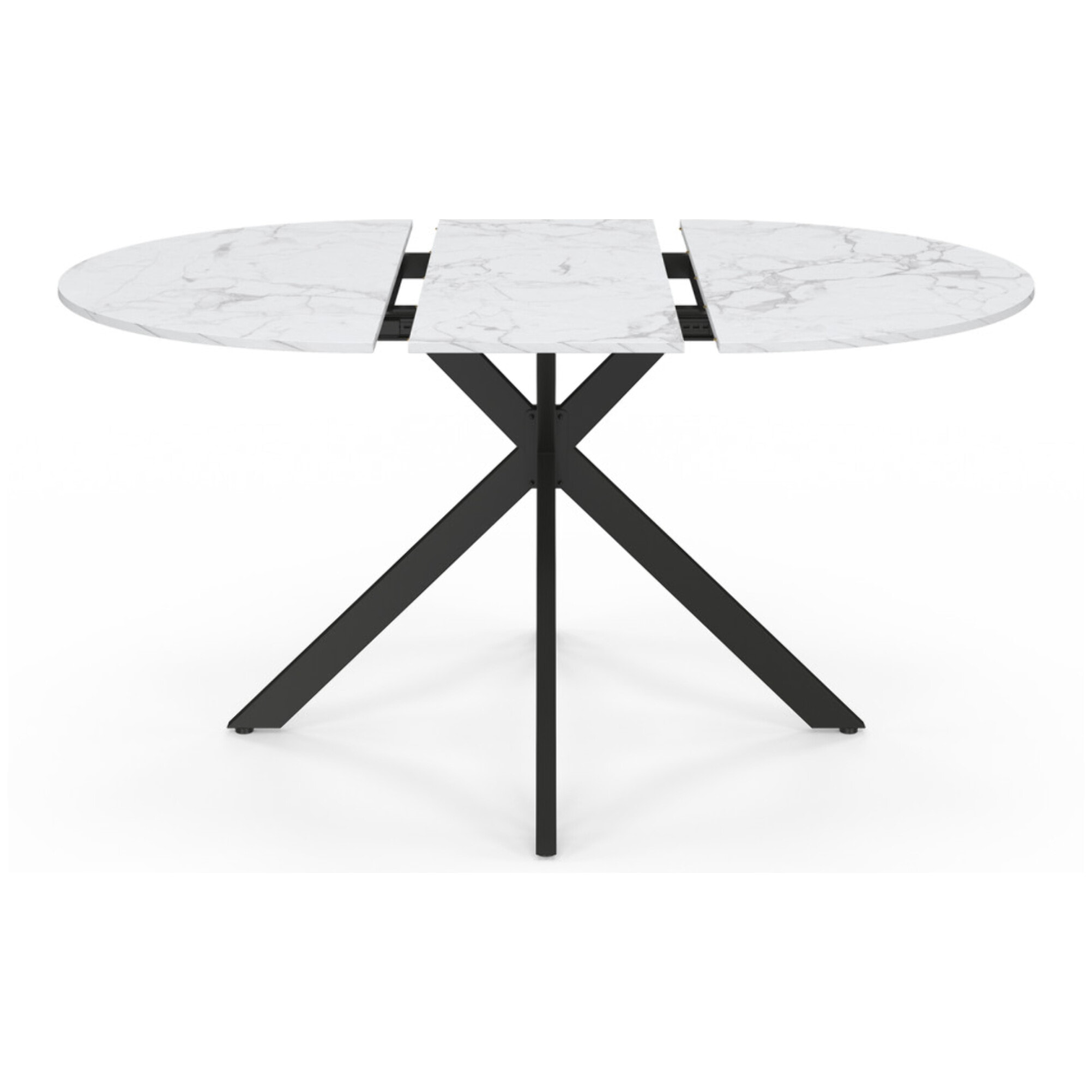 Table à manger ronde extensible Soline effet marbre blanc et noir Ø110-150cm