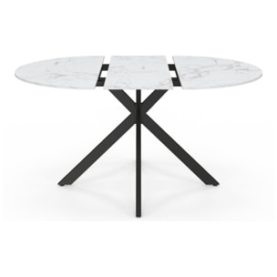 Table à manger ronde extensible Soline effet marbre blanc et noir Ø110-150cm