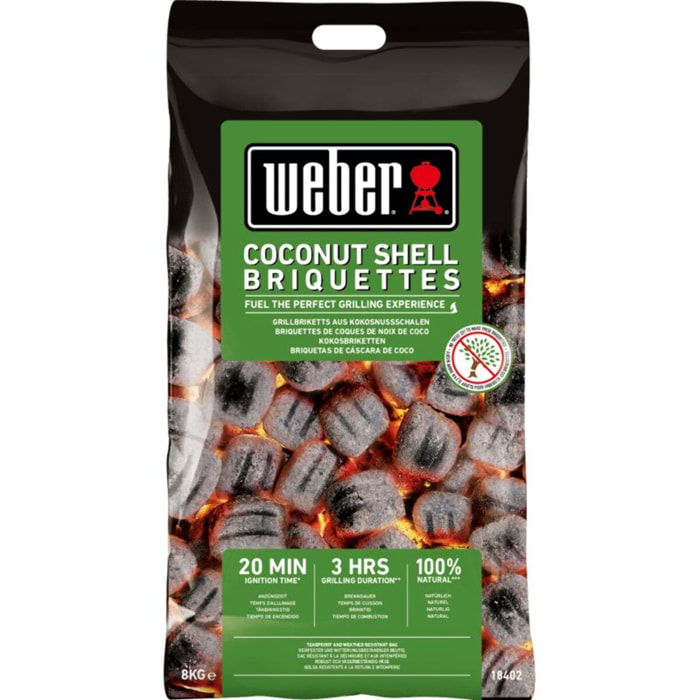 Briquette de charbon WEBER de briquettes 8kg de noix de coco