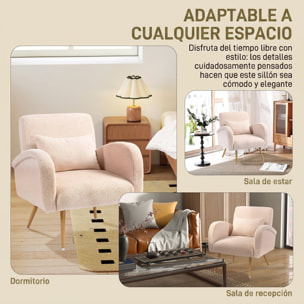 HOMCOM Sillón de Salón de Tela Teddy, Butaca de Salón con Cojín Lumbar Desmontable, Patas de Metal con Efecto Madera, Sillón de Relax para Dormitorio, Oficina, Estudio, Beige