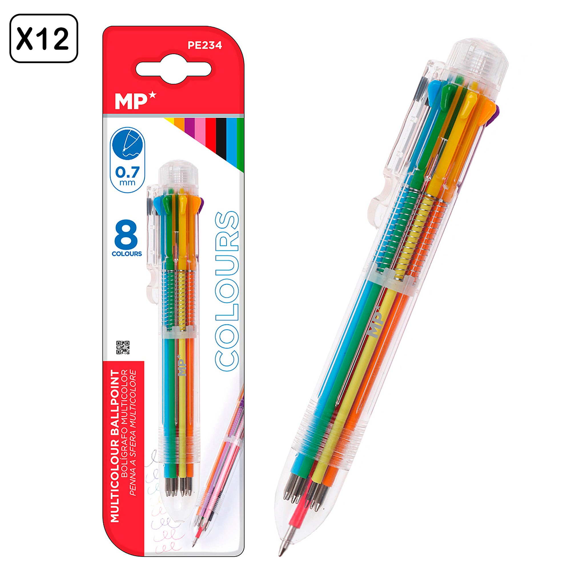 PACK 12 PENNE 8 COLORI 07 mm