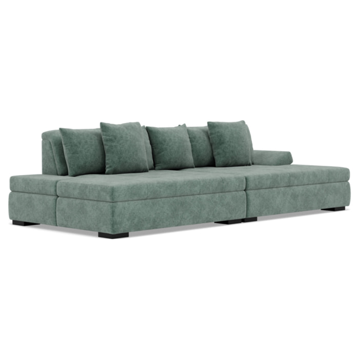 Vermont - canapé droit 4 places avec double méridienne - assise profonde - en velours texturé - Vert