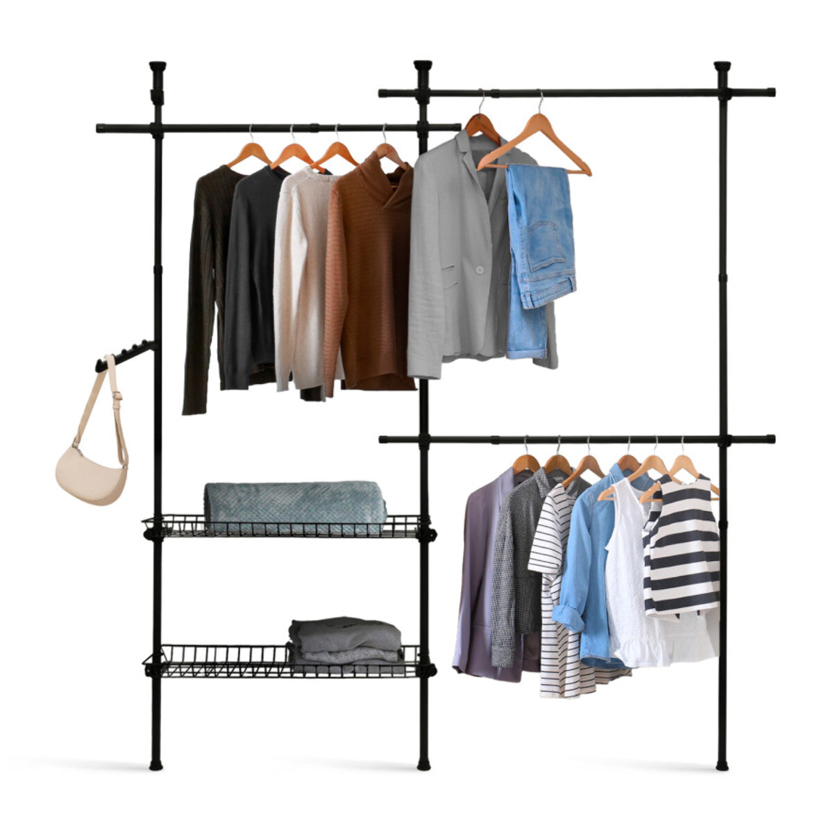 Penderie télescopique avec rangements intégrés H278cm