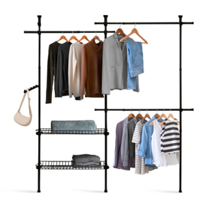 Penderie télescopique avec rangements intégrés H278cm