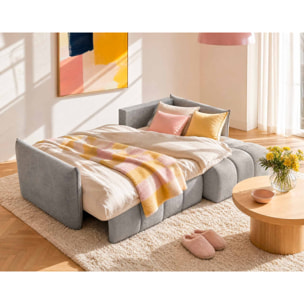 Ambroise - Canapé d'angle droit 4 places convertible avec coffre en velours texturé - Gris clair