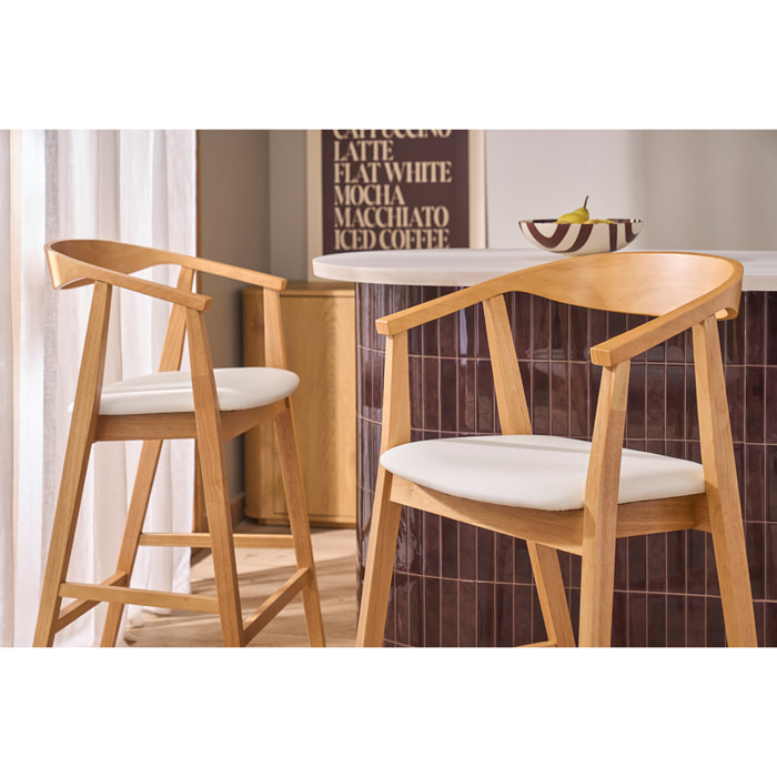 Tabourets de bar scandinaves blancs et bois clair H66.5 cm (lot de 2) BAHIA