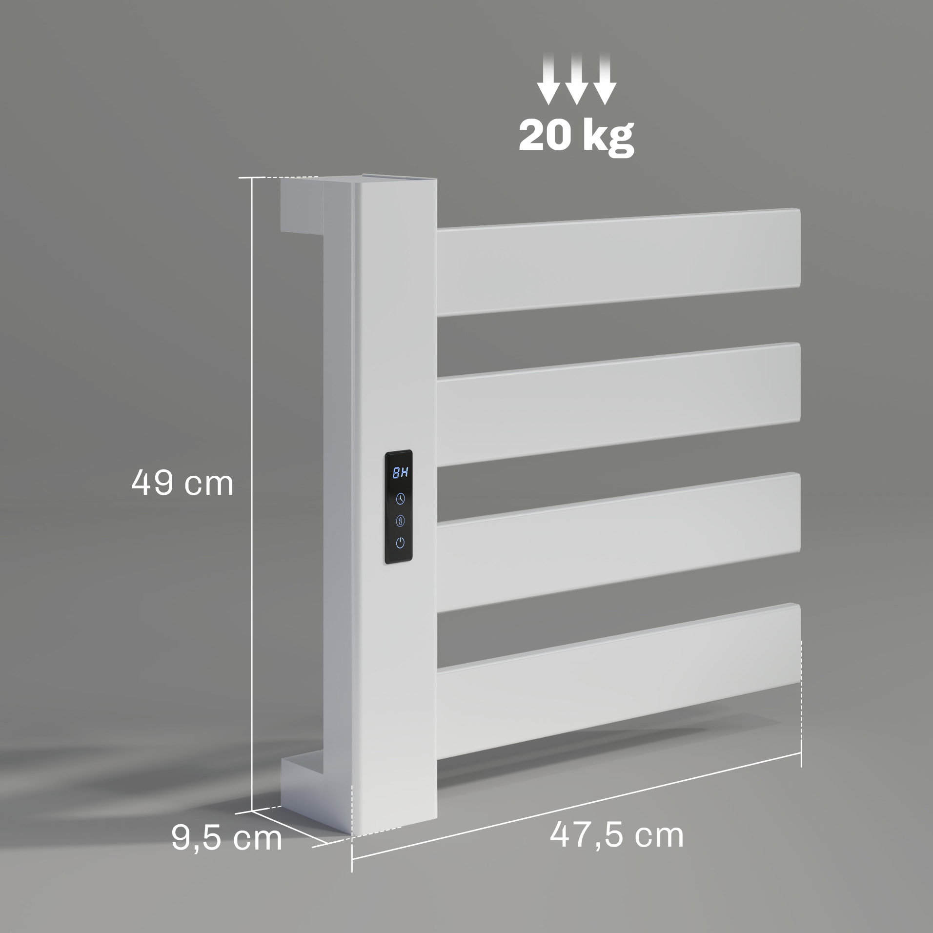 Toallero Eléctrico de Pared 130W Radiador Toallero Eléctrico de Aleación de Aluminio con Control WIFI Pantalla Táctil Temporizador 4 Barras Temperatura Ajustable Bajo Consumo IPX4 Blanco