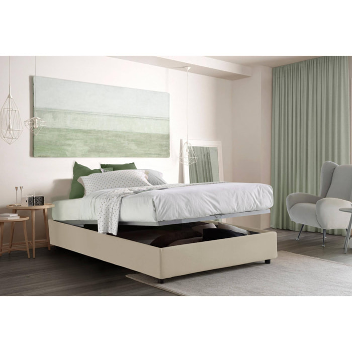 Letto singolo Ilaria, Letto contenitore con rivestimento in tessuto, 100% Made in Italy, Apertura frontale, adatto per materasso Cm 90x190, Beige