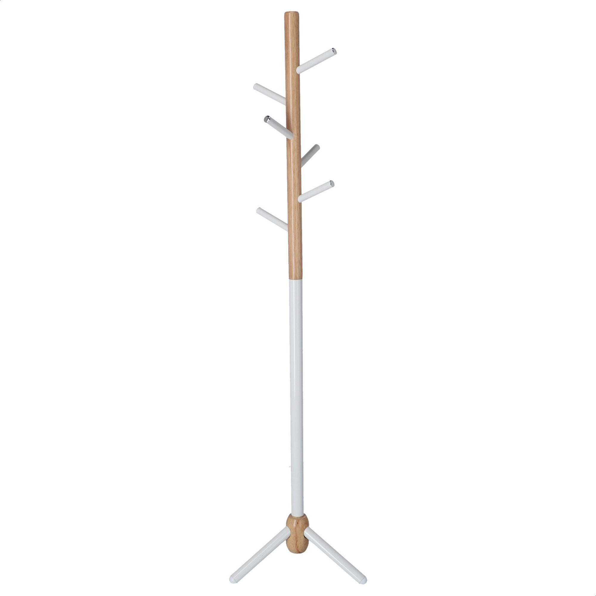 Well home - perchero infantil half de 6 perchas, en metal blanco y madera, 28x28x176 cm