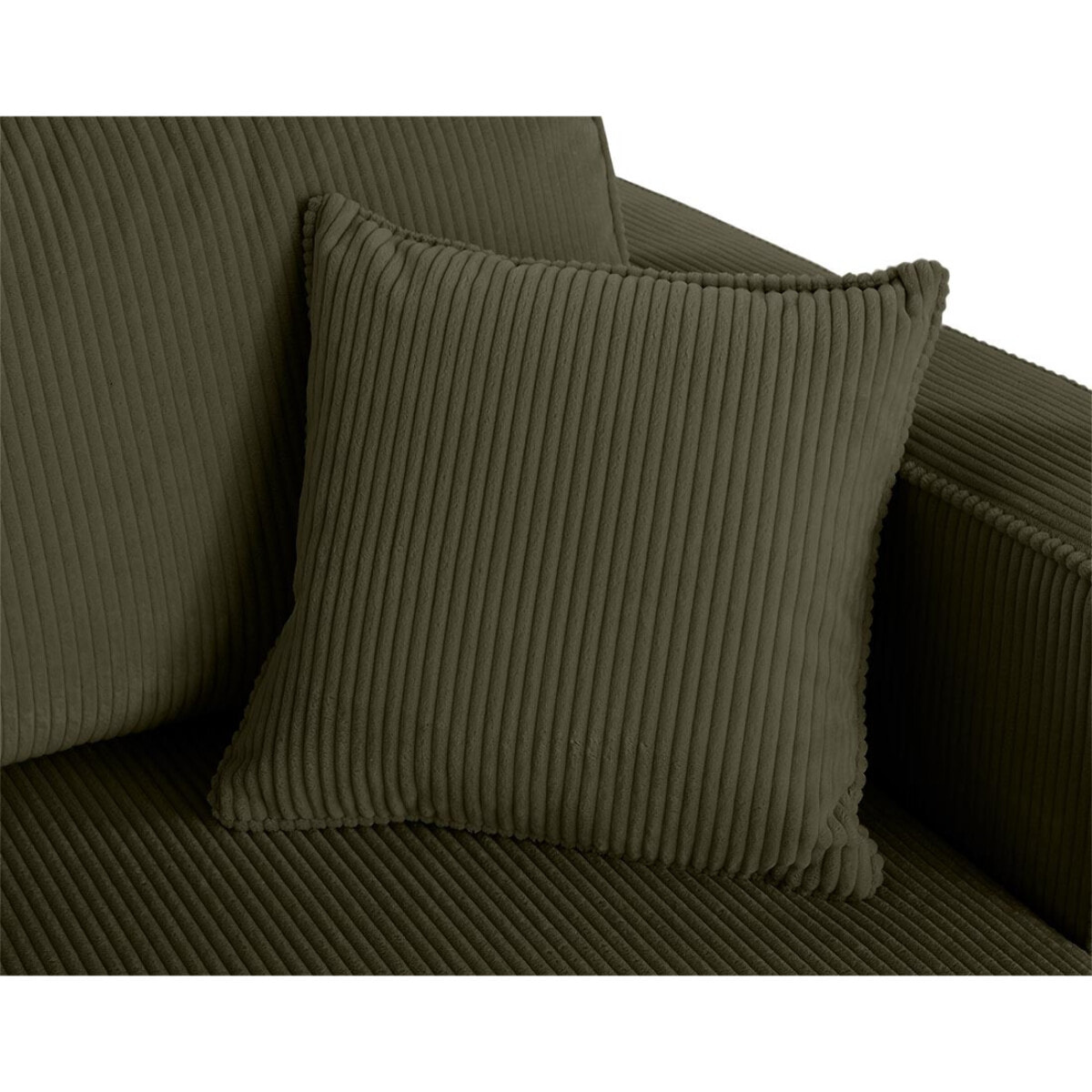 Topaze - Canapé droit 4 places avec double méridienne - assise profonde - en velours côtelé - Vert Kaki