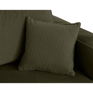 Topaze - Canapé droit 4 places avec double méridienne - assise profonde - en velours côtelé - Vert Kaki
