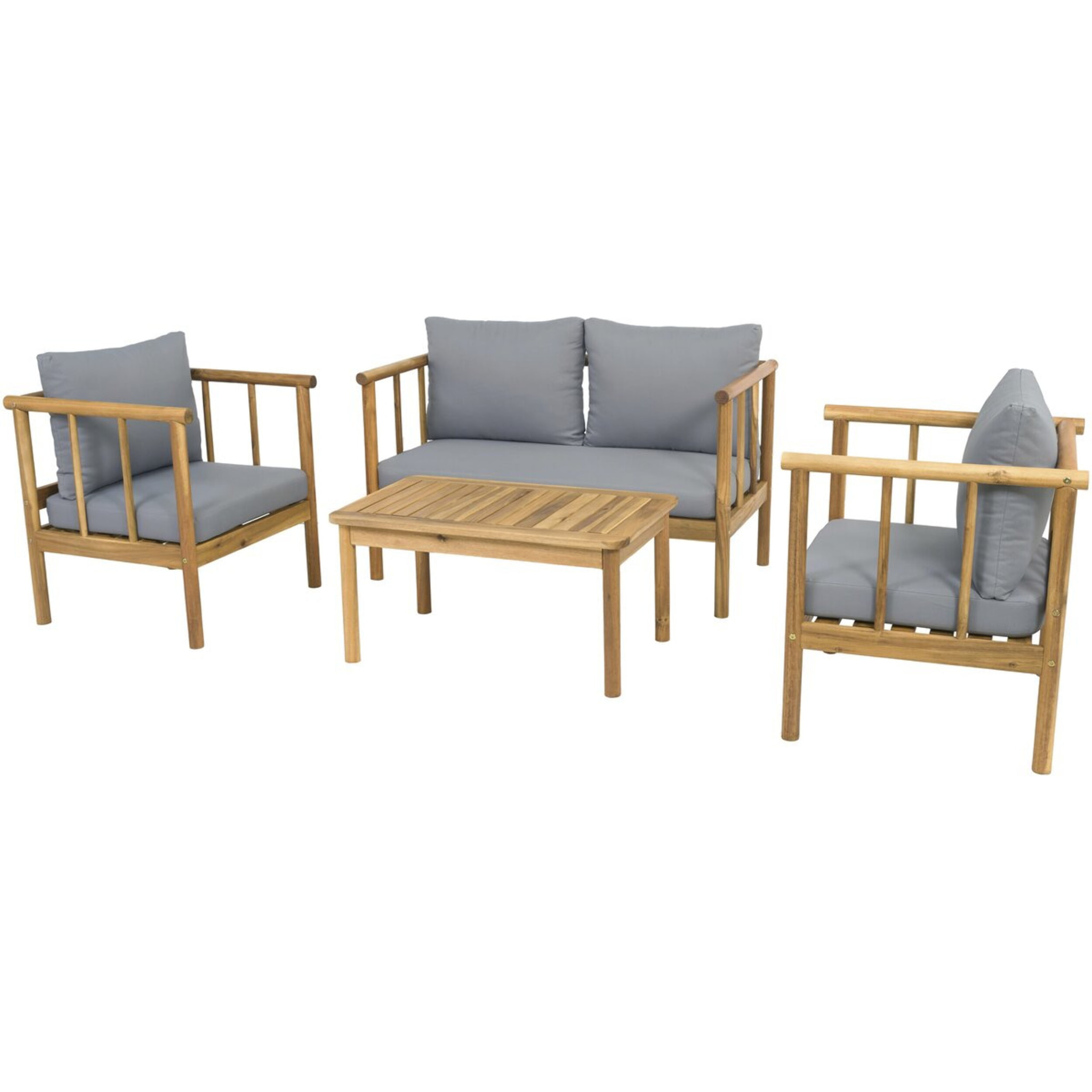 Salon de jardin en bois avec coussins inclus "Milano" - 4 places - Gris