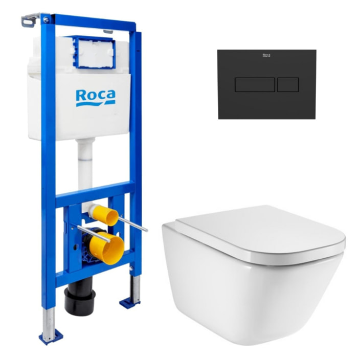 Pack WC bâti-support ECO 2 L Swiss Aqua Technologies + WC suspendu Roca avec abattant SoftClose + plaque noir (ROROGAWR06-IN)