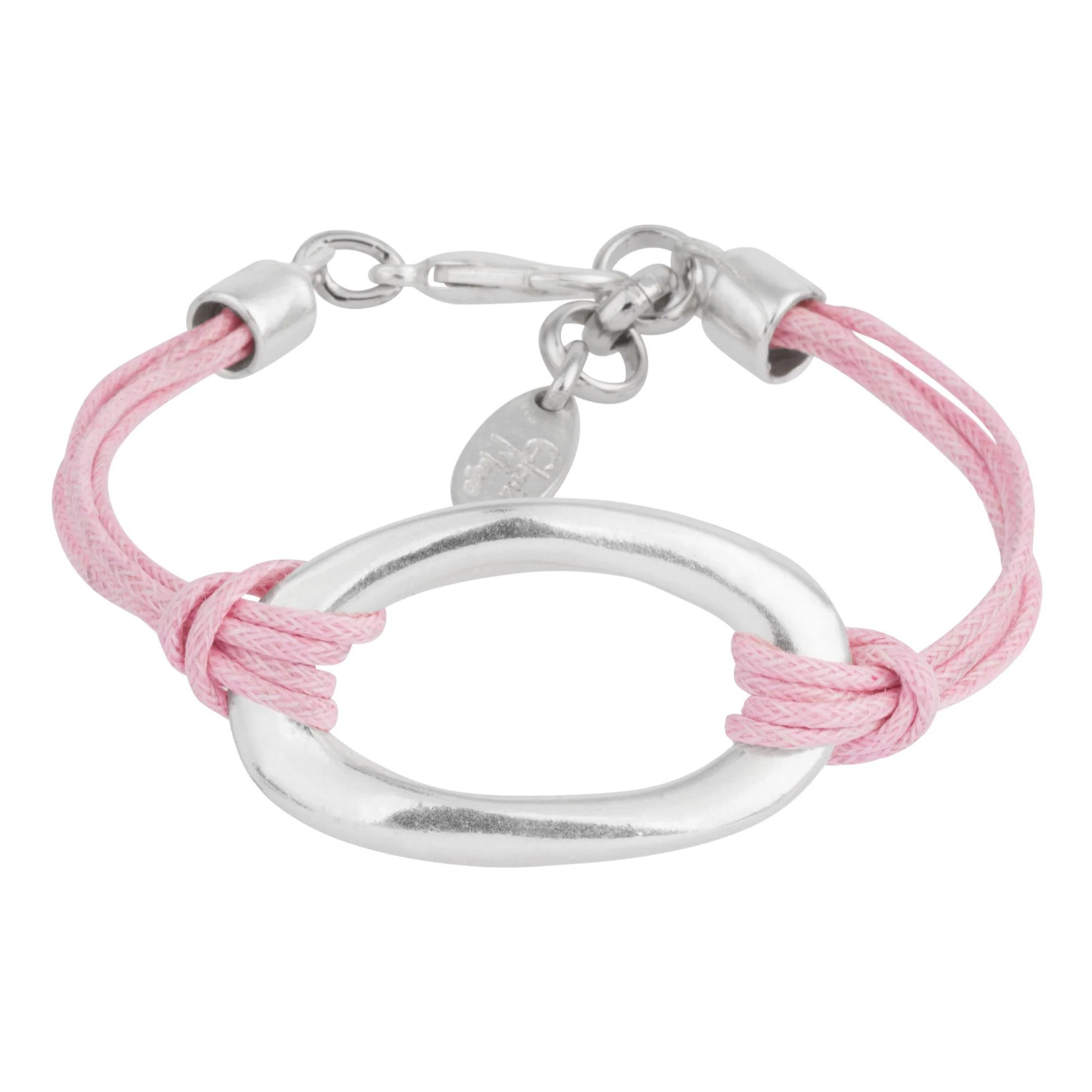 Pulsera Plata y rosa central plata y cordón rosa