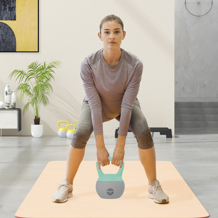 Pesa Rusa 12 kg, Soft Kettlebell Relleno de Arena Metálica y Mango Antideslizante, para Entrenamiento Culturismo en Casa, Gimnasio, Verde Menta y Gris