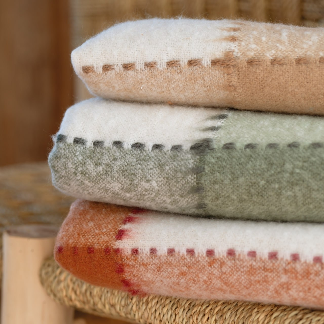 Plaid à carreaux aspect mohair - Beige