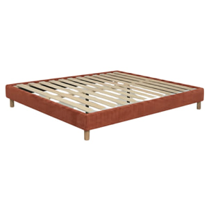 Ensemble matelas Jade & sommier Cancun | Mémoire de forme et ressorts ensachés | Cadre à lattes | Velours côtelé | Terracotta