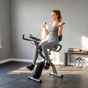 Vélo d'appartement pliable 3-en-1 classique semi-allongé bandes de résistance noir