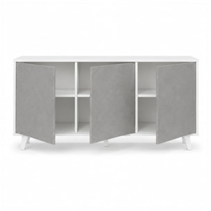 Credenza Moderna Madia 3 Ante Senza Maniglie Design Minimal Con Piedini RialzatiPer Soggiorno Ingresso 154 x 72 x 40 Cm Bianco e Grigio Cemento