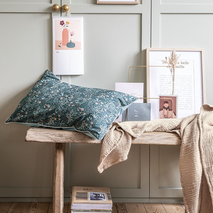 Housse de coussin imprimée en percale de coton, ODE NOCTURNE, Vert