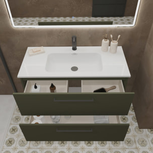 Conjunto de Baño Vex | 80 cm Verde| Dos Cajones | Lavabo Encastrado | No incluye Espejo | Mueble Montado | Alday