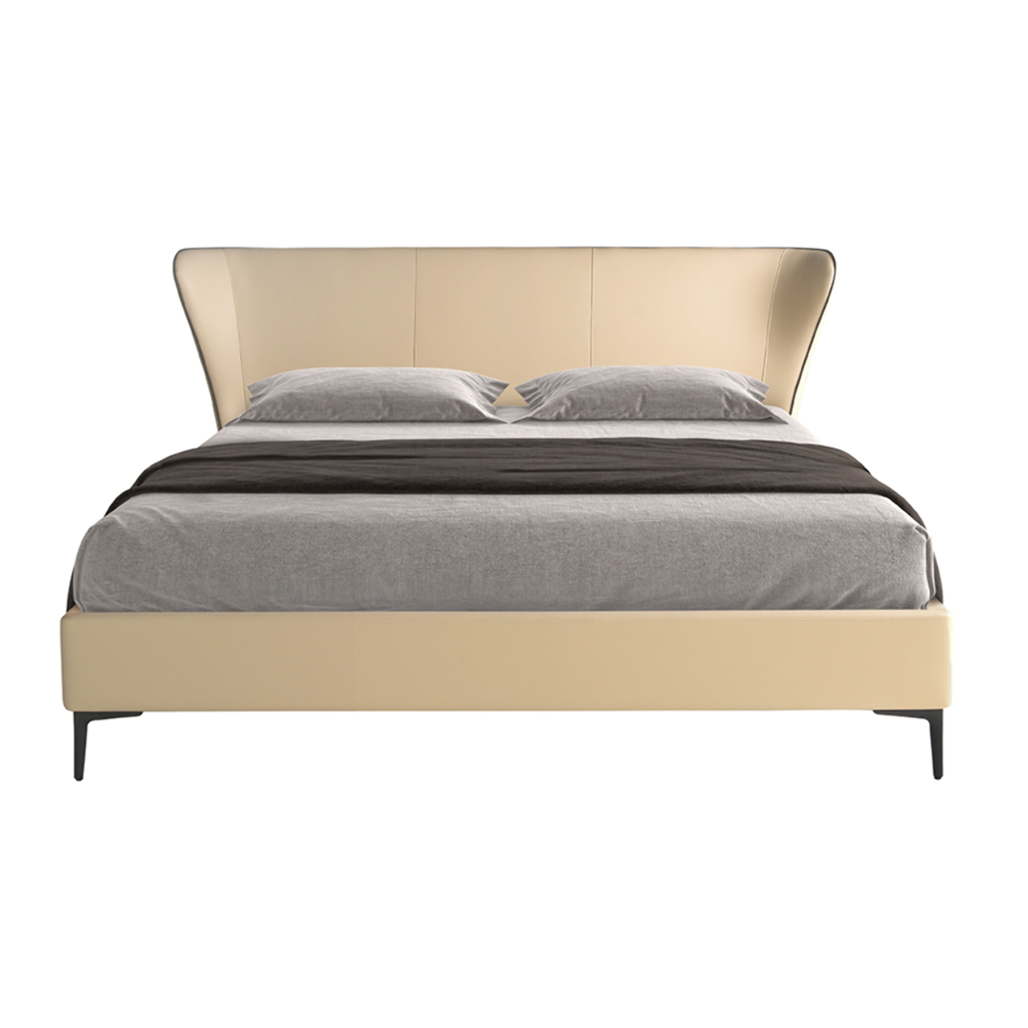 Cama Angel Cerdá de matrimonio con cabecero y estructura en polipiel en crema y patas de acero inoxidable en negro 220x217x110cm