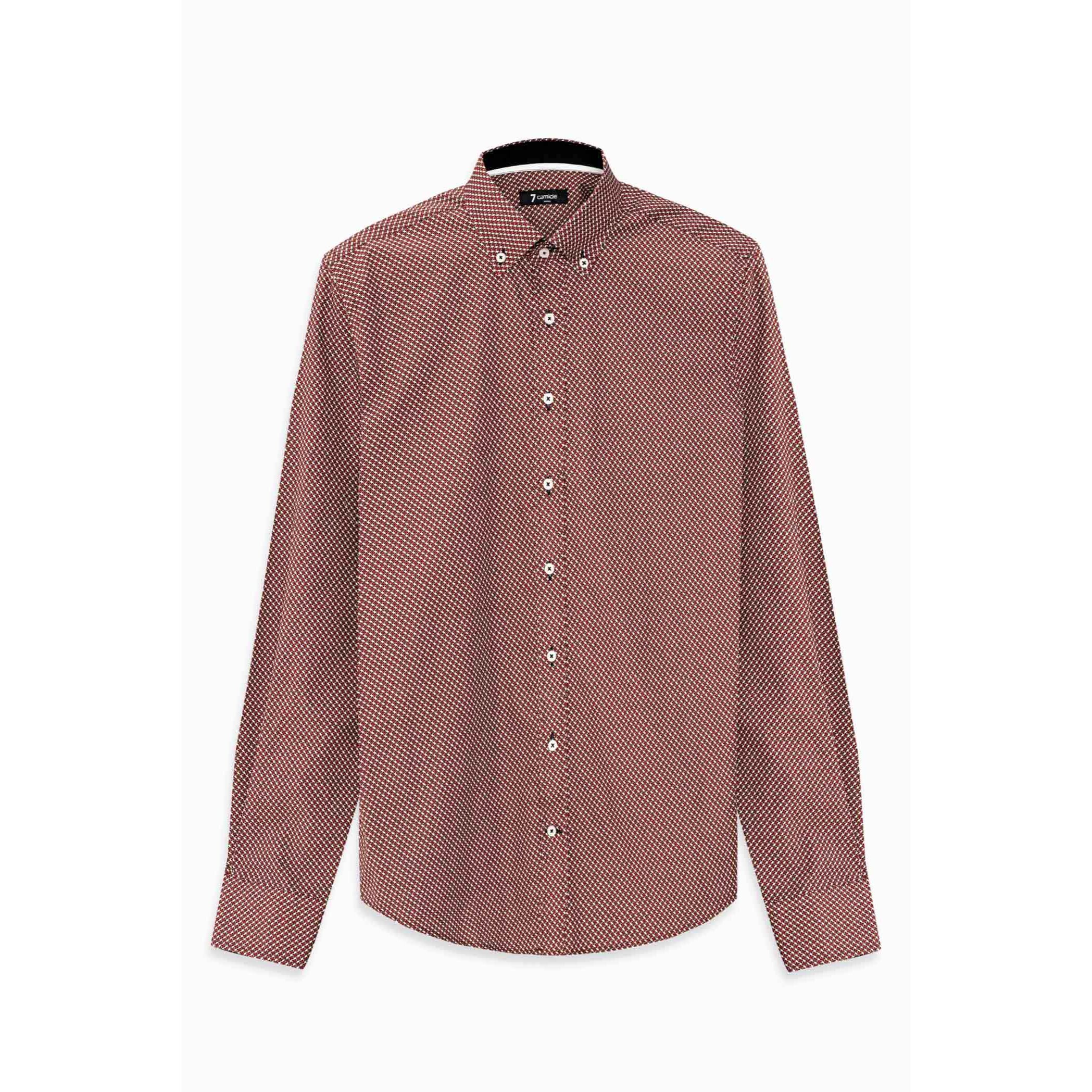 camicia uomo 1 bottone button down slim Popeline Stampato Bordeaux e Panna