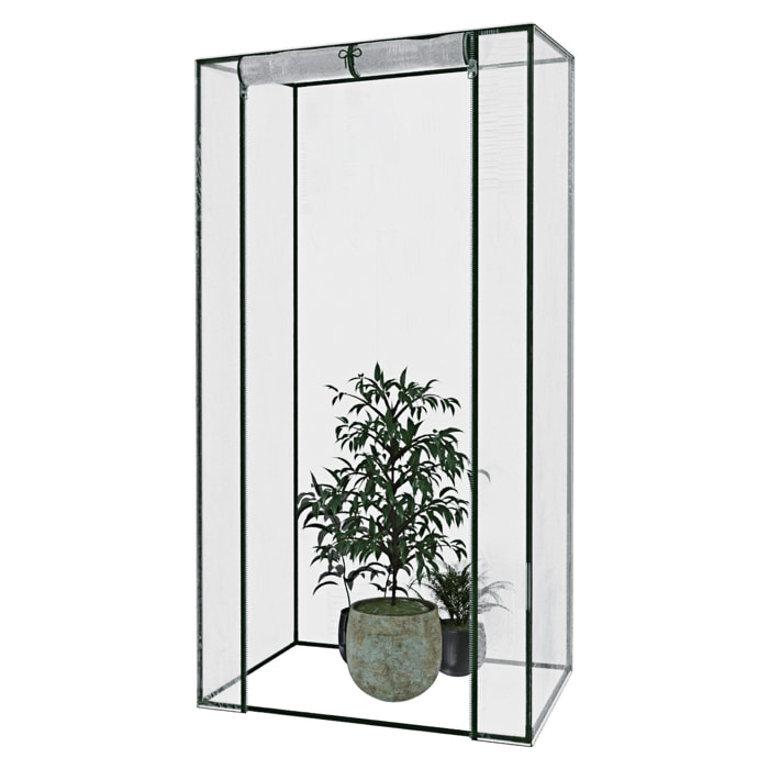 Serra Per Orto Giardino Terrazzo Balcone Senza Ripiani Struttura Metallo Verniciato Telo Trasparente PVC Con Porta Avvolgibile Apertura 95x70x190 Cm