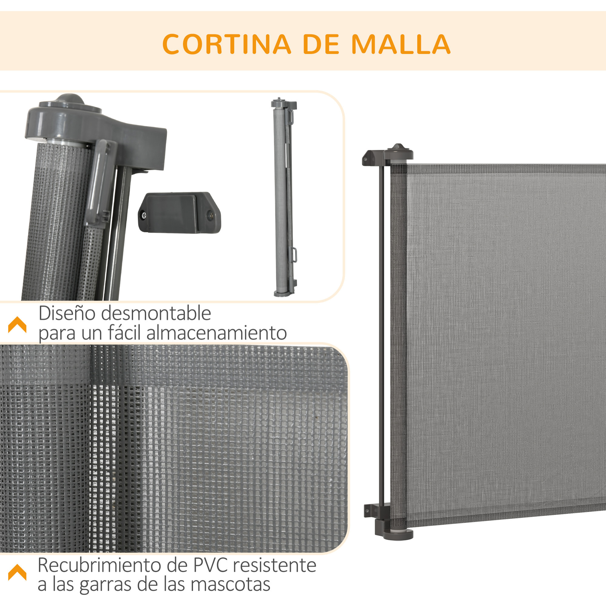 Puerta de Seguridad para Perros y Gatos Extensible 0-150 cm Puerta Retráctil para Mascotas Barrera para Escaleras y Pasillos Aleación de Aluminio 165x10,7x85 cm Gris