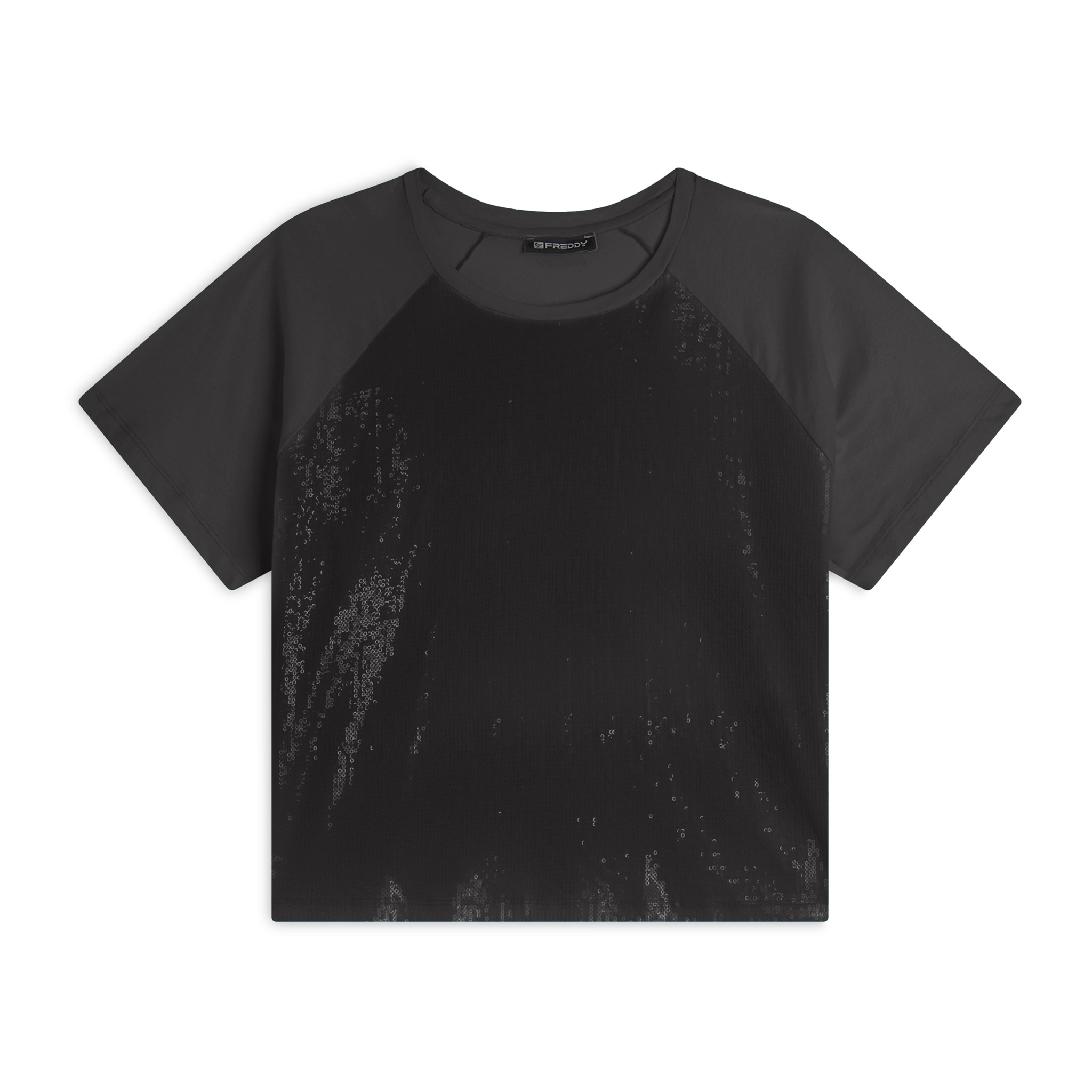 T-shirt corta con paillettes sul fronte