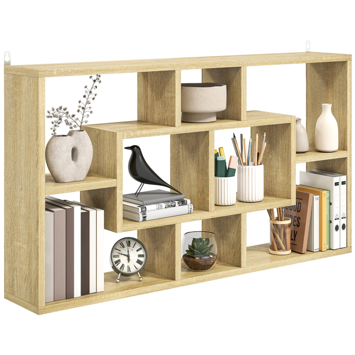Estante de Pared Decorativo, Estantería para Libro, CDs, Baldas Flotantes con 8 Cubos, 85x14,5x47,5 cm, Carga 20kg, para Oficina, Estudio, Salón, Roble