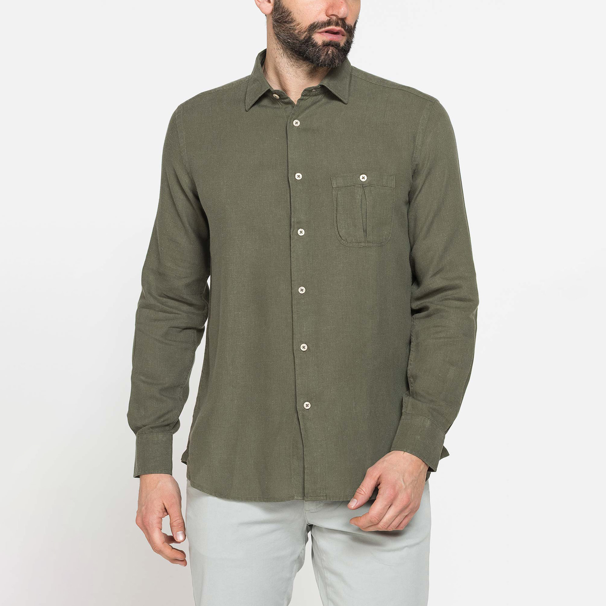 CAMICIA IN LINO E LYOCELL A MANICA LUNGA DA UOMO