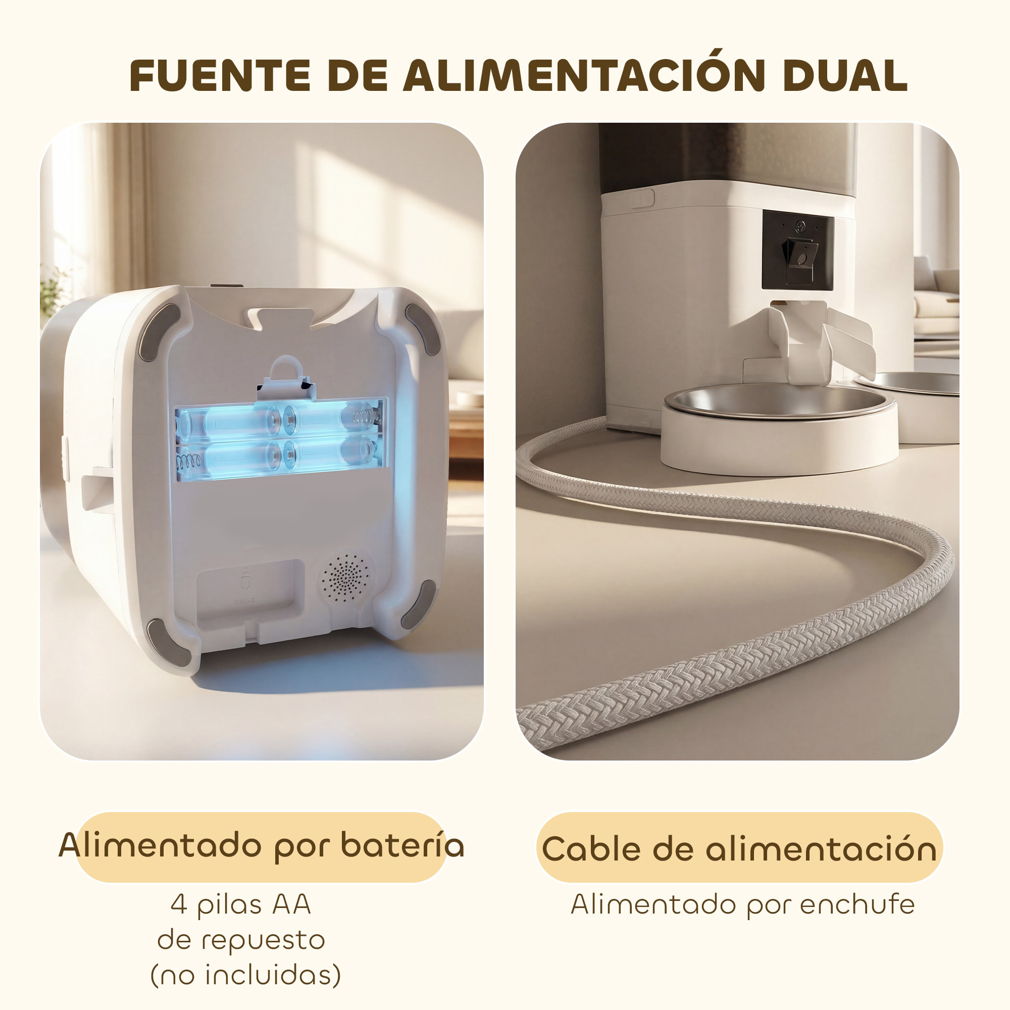 Comedero Automático 6L WiFi 2.4G, Dispensador de Comida para Gatos y Perros con Control App, 2 Cuencos, Programable 1-10 Comidas, Grabadora Voz 10s, 2 Fuentes de Alimentación, Fácil de Limpiar