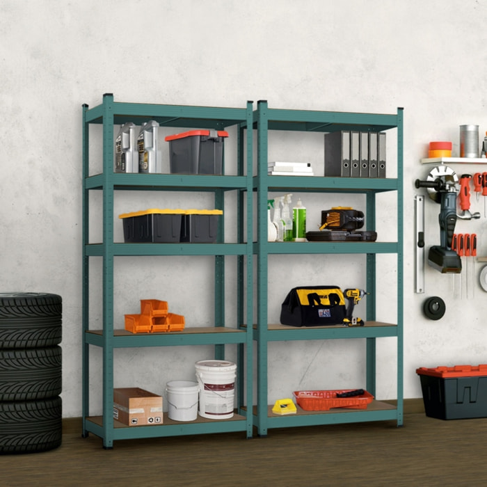 Coppia di scaffali metallici verdi 150x75x30 cm