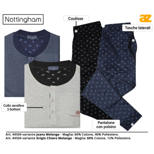 Pigiama Uomo lungo invernale in Cotone Interlock Nottingham, Art. FR44516 Jeans Melange