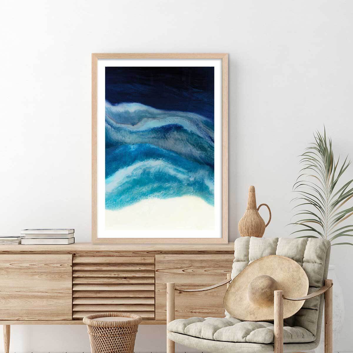 Poster abstrait blue crawling Affiche + cadre en bois - Chêne