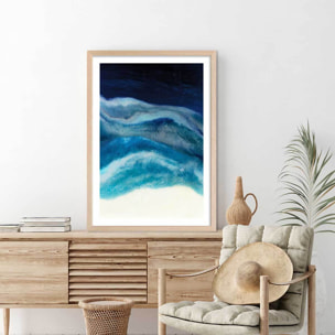 Poster abstrait blue crawling Affiche + cadre en bois - Chêne