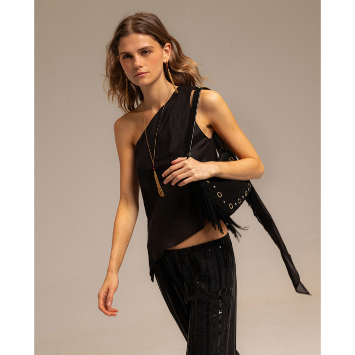 Top de mujer asimétrico con pañuelo en el escote