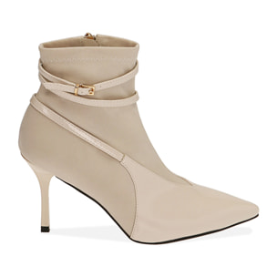 Ankle boots panna in tessuto, tacco 8,5 cm