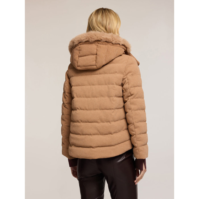 Motivi - Piumino pesante glitterato con cappuccio - Beige