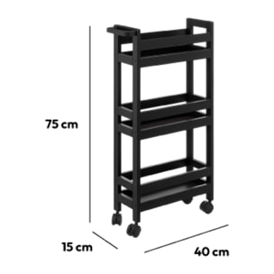 Desserte à roulettes 3 niveaux Noir khôl Colorama