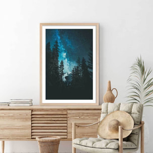 Affiche paysage voie lactée alpine Affiche + cadre en bois - Chêne