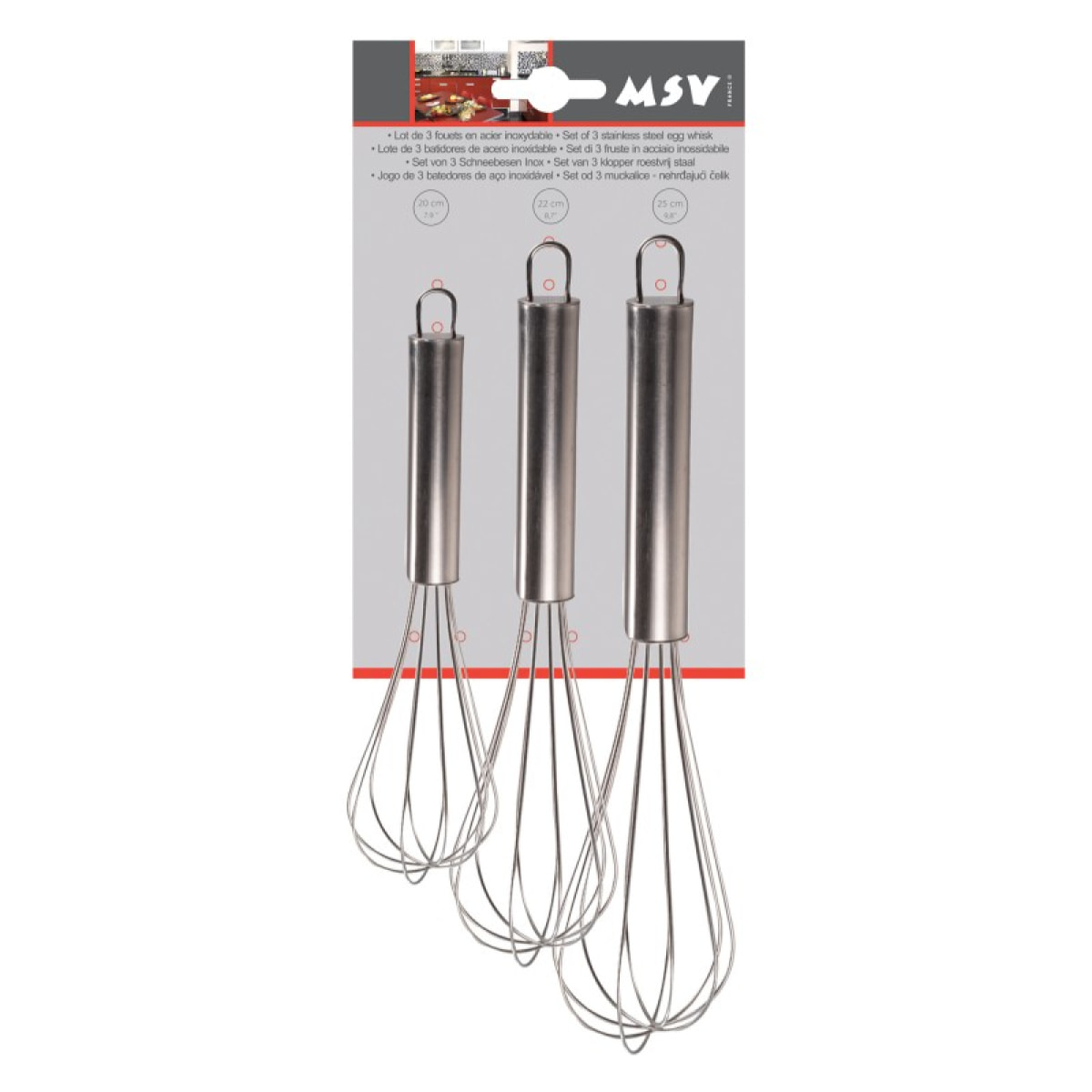 Lot de 3 fouets de cuisine en inox MSV